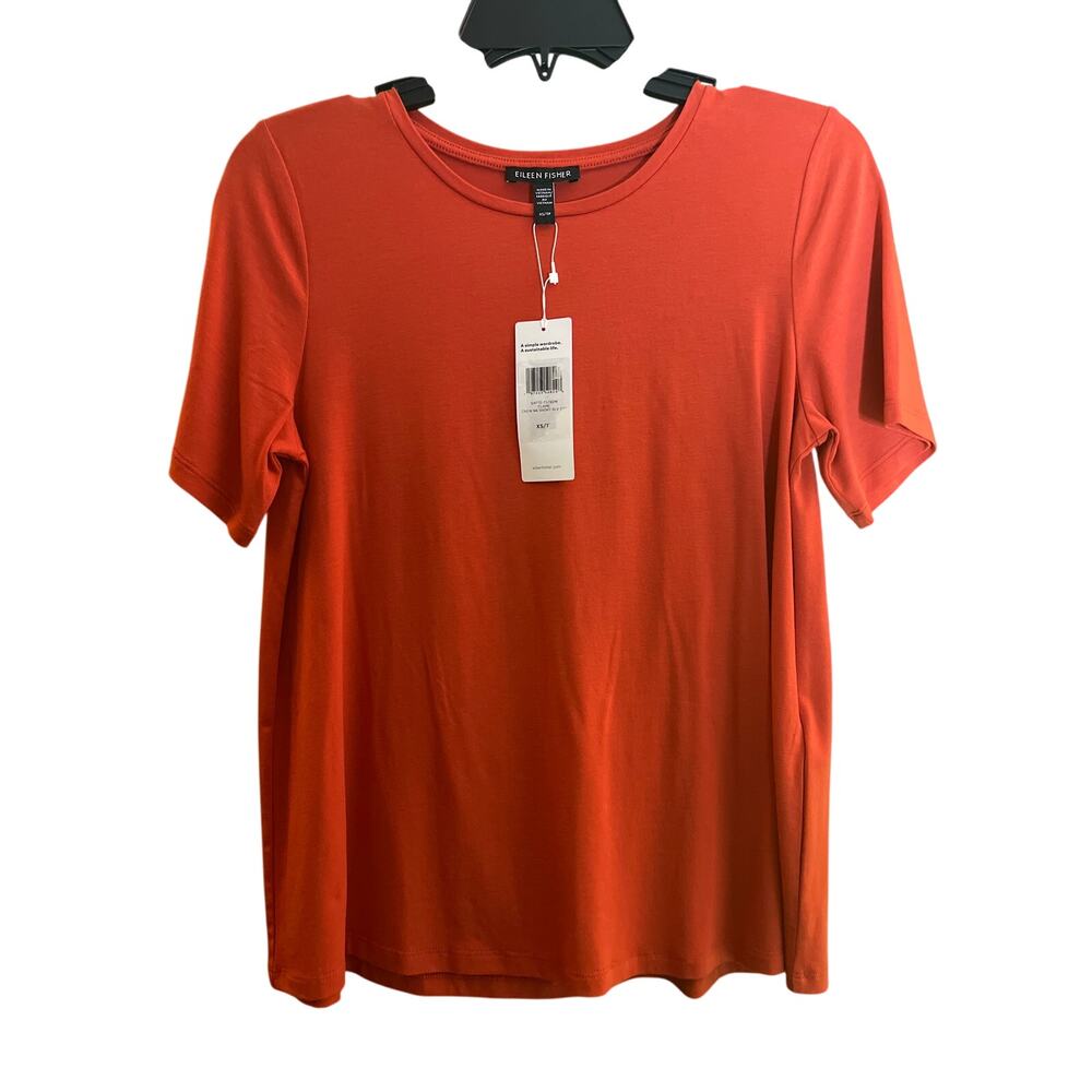 Eileen Fisher Fine Jersey Crew Neck Easy Fit Tencel Tee in Flame Size XS
